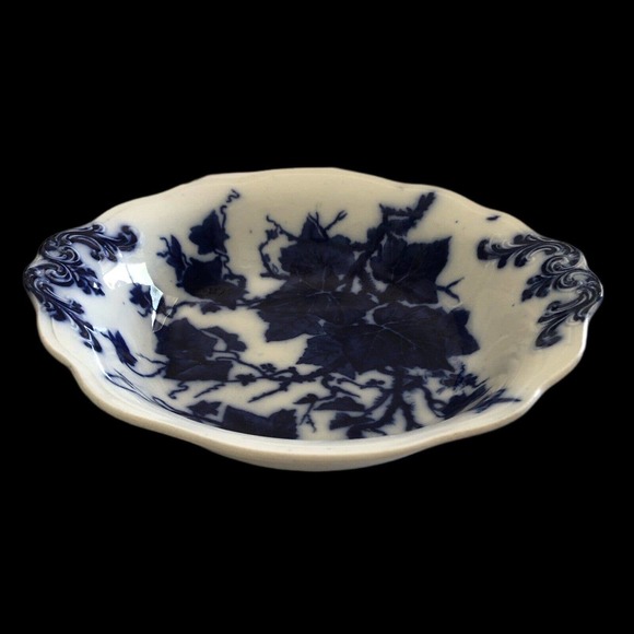 Antique James Kent China 10-1/2" Flow Blue Serving Bowl Grapevine Ivy Circa 1910 - Picture 11 of 12